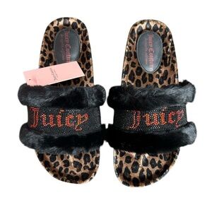 NEW NWT Juicy Couture Animal Print Logo Sandal Slide JC-Siren Black